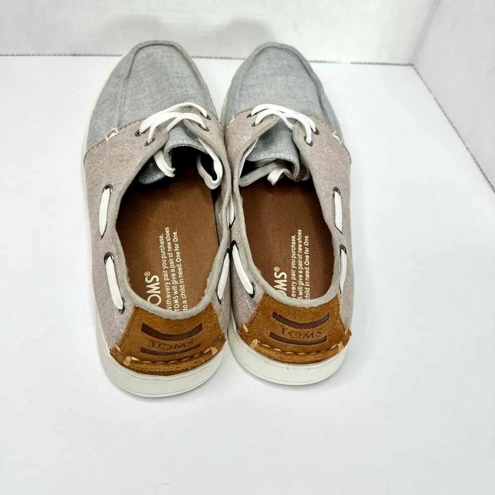 Toms Gray Lace Up Low Top Moc Toe Flat Casual Boat Shoes Size Mens 8 Women's 9.5